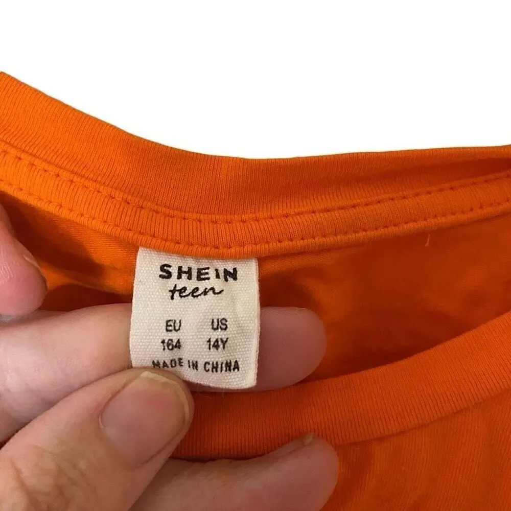 Lovely size teen 14y crop top short sleeve orange green